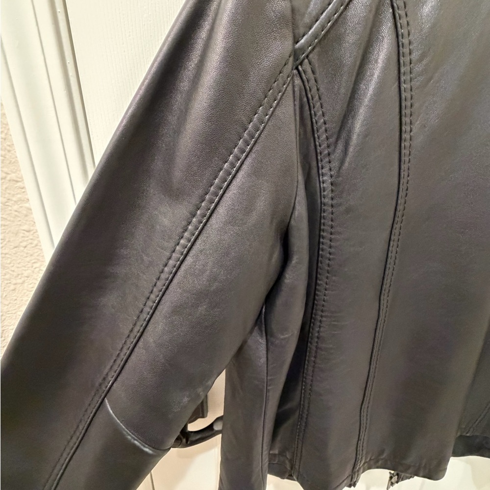 Michael Kors Black Leather Zip-Front Moto Jacket - Picture 10 of 11